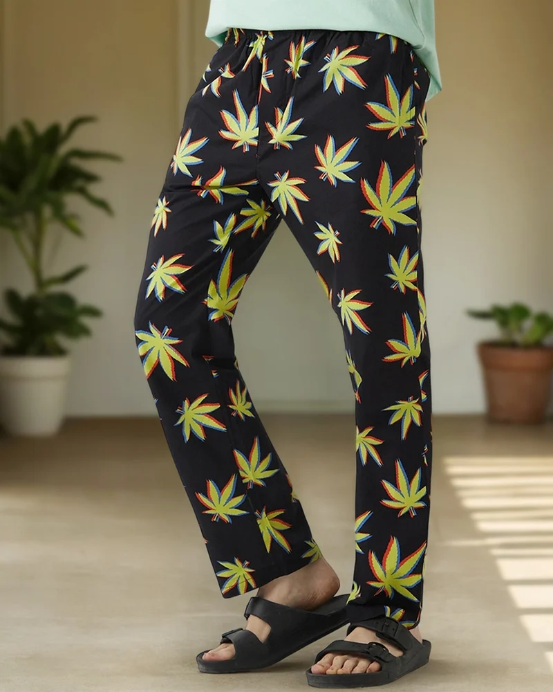 bewakoof Men's Black All Over Printed Pyjamas